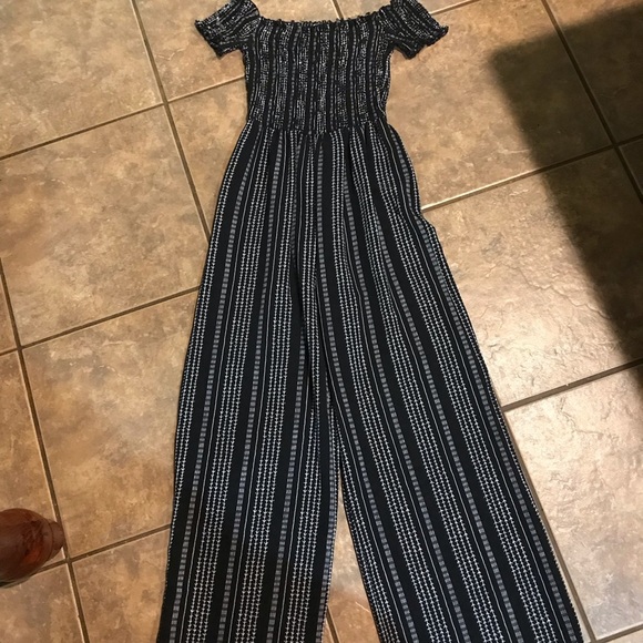 J for Justify Pants - J for Justify Black and White Striped Jumpsuit with‎ Wide-Leg Design